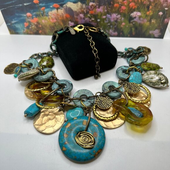 Treska Turquoise and Glass Statement Necklace - Picture 1 of 5